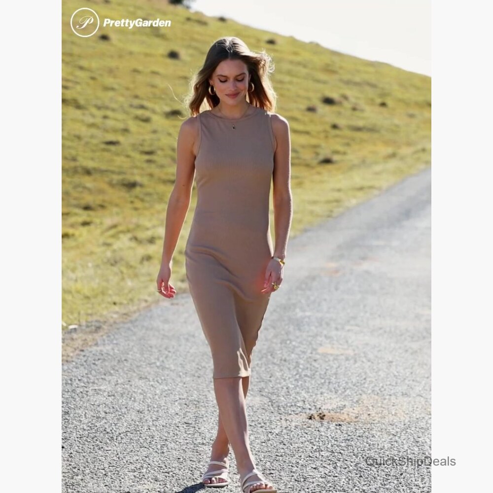 Polyester Elastane Bodycon Midi Dress Sleeveless … - image 7